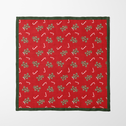 Gingerbread Dudes Napkin in Light Red with Dark Green Border