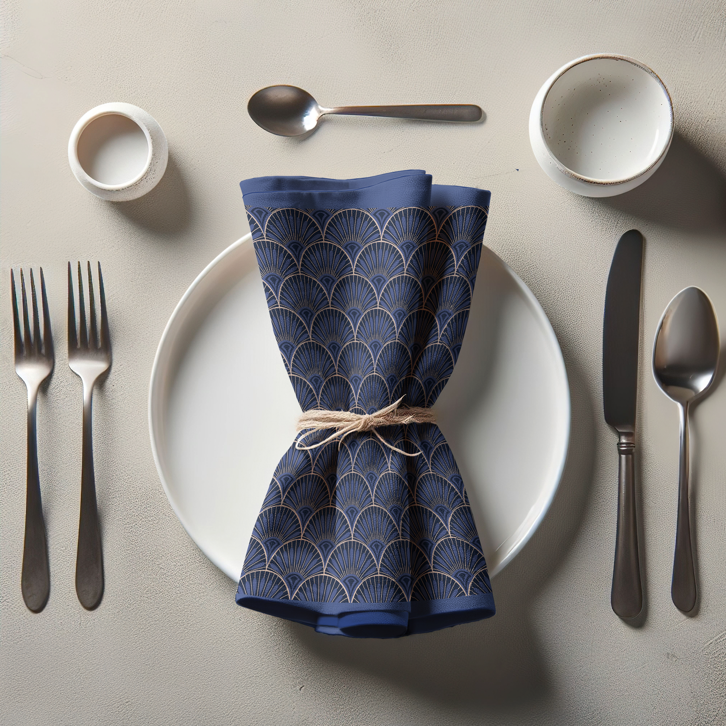Midnight Blue Fans Napkin in Lightweight Linen