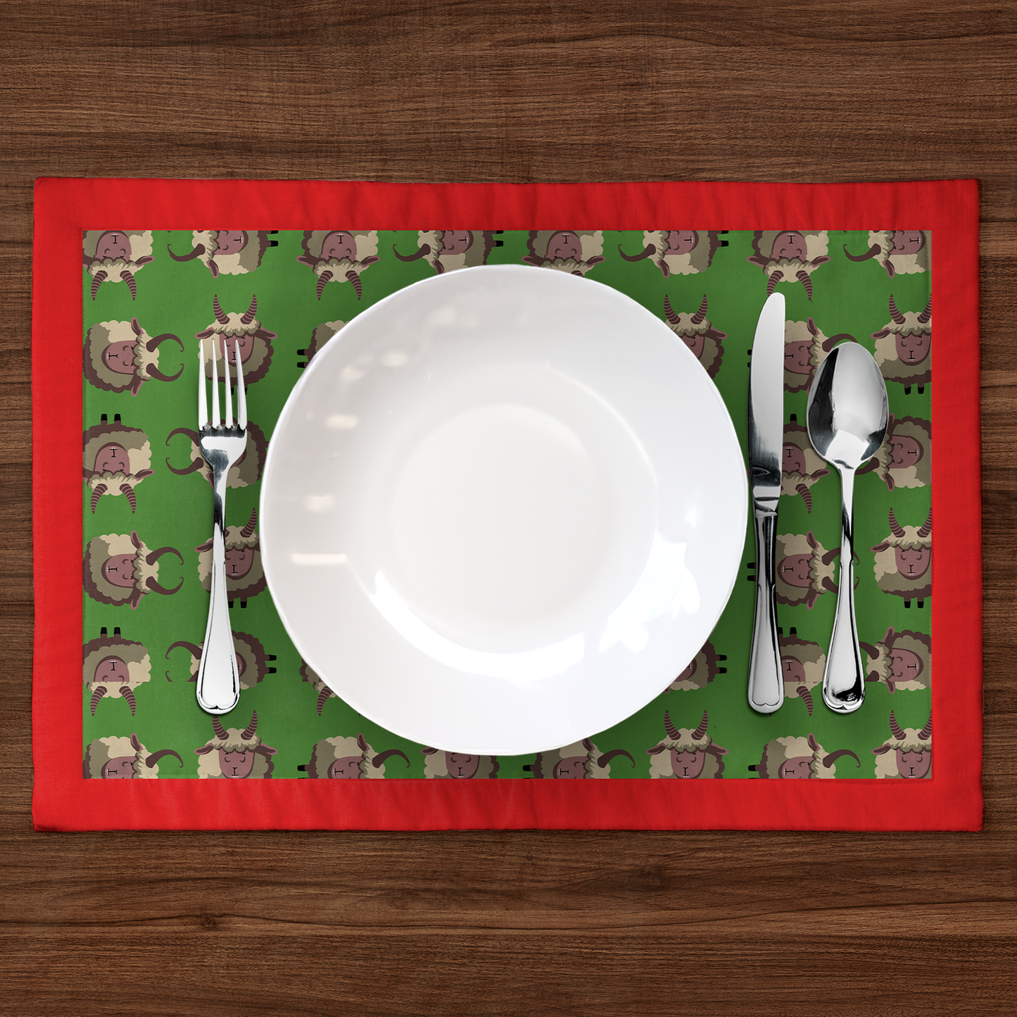 Krampus Placemat in Light Green with Light Red Border