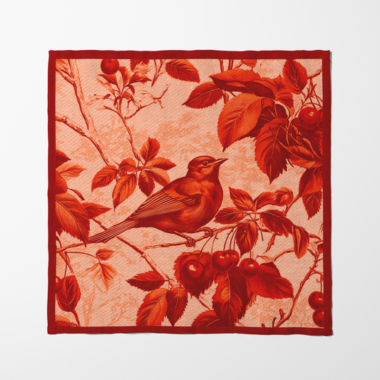 Nestled Cherries Napkin in Cardinal Red