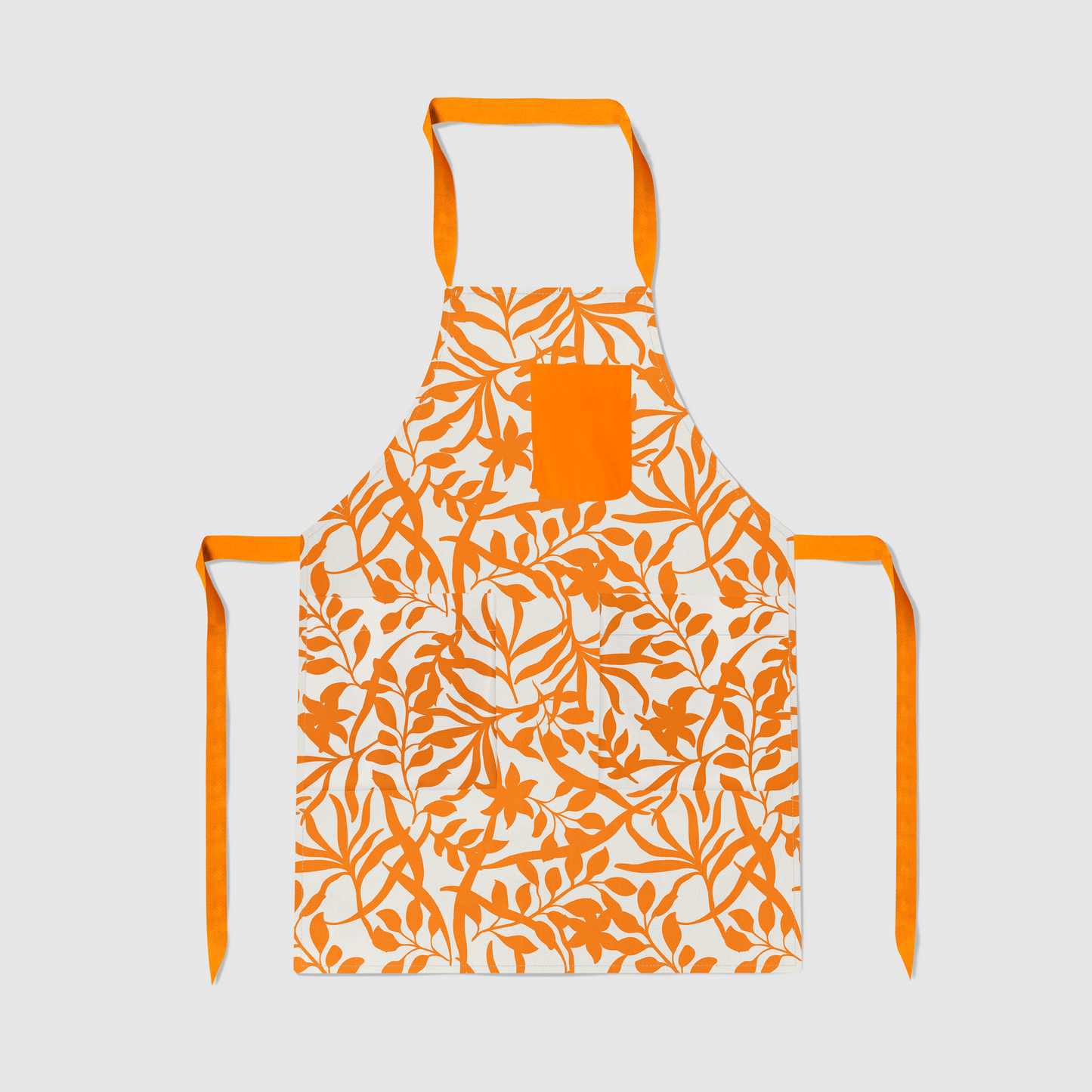 Figi Floral Full Chef Apron in Orange - Organic Cotton Canvas Mid-Weight