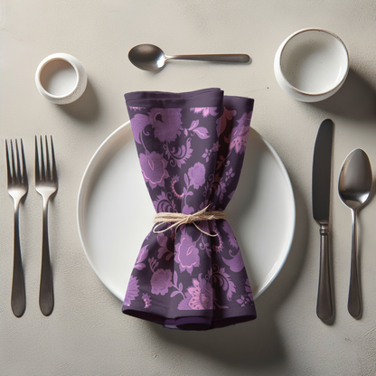 Purple Legacy Lace Napkin in Organic Cotton Voile