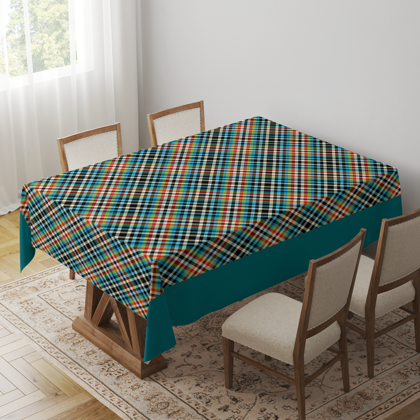 Kaleidoscope Plaid Tablecloth - Lightweight Linen