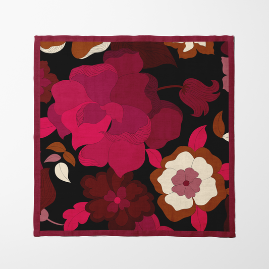 Retro Merlot Floral Napkin in Lightweight Linen