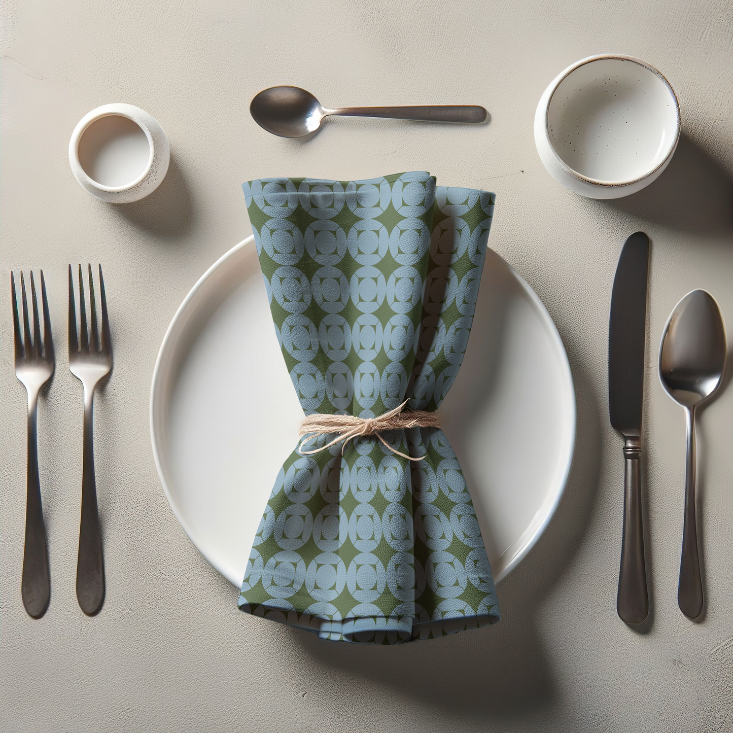 Picnic in the woods Napkin - Pale Blue Green in Lightweight Linen