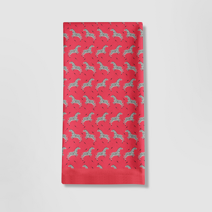 Leaping Zebras Tea Towel in Poppy - Mid Cotton Twill