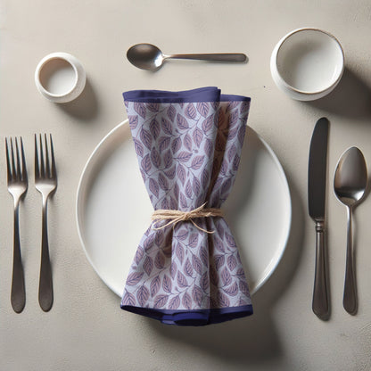 Bowing Birch Leaves in Purple Napkin in Lightweight Linen