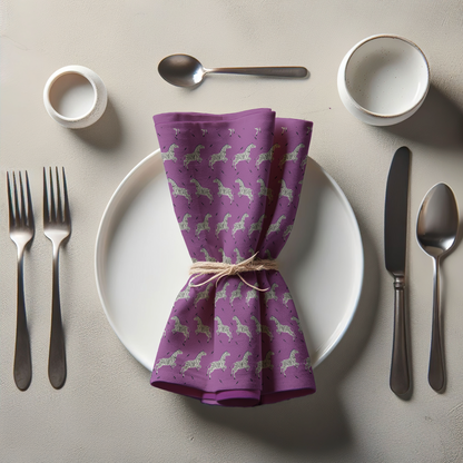 Leaping Zebras Napkin in Purple in Organic Cotton Voile