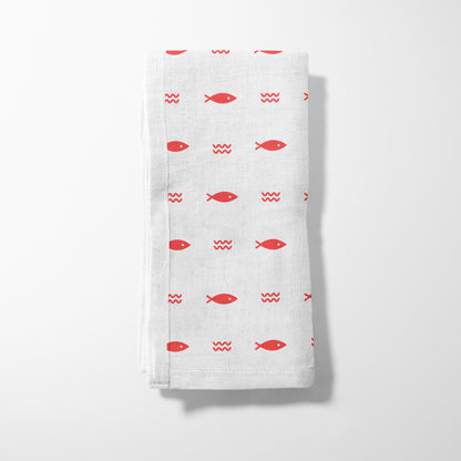 Fish and Waves Napkin in Red
