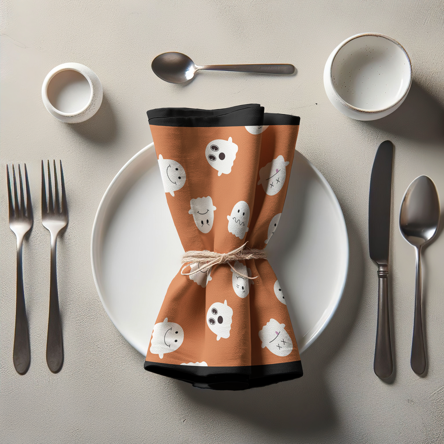 Friendly Ghosts in Pumpkin Napkin in Lightweight Linen