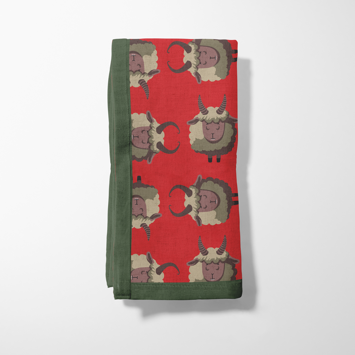 Krampus Napkin in Light Red with Dark Green Border