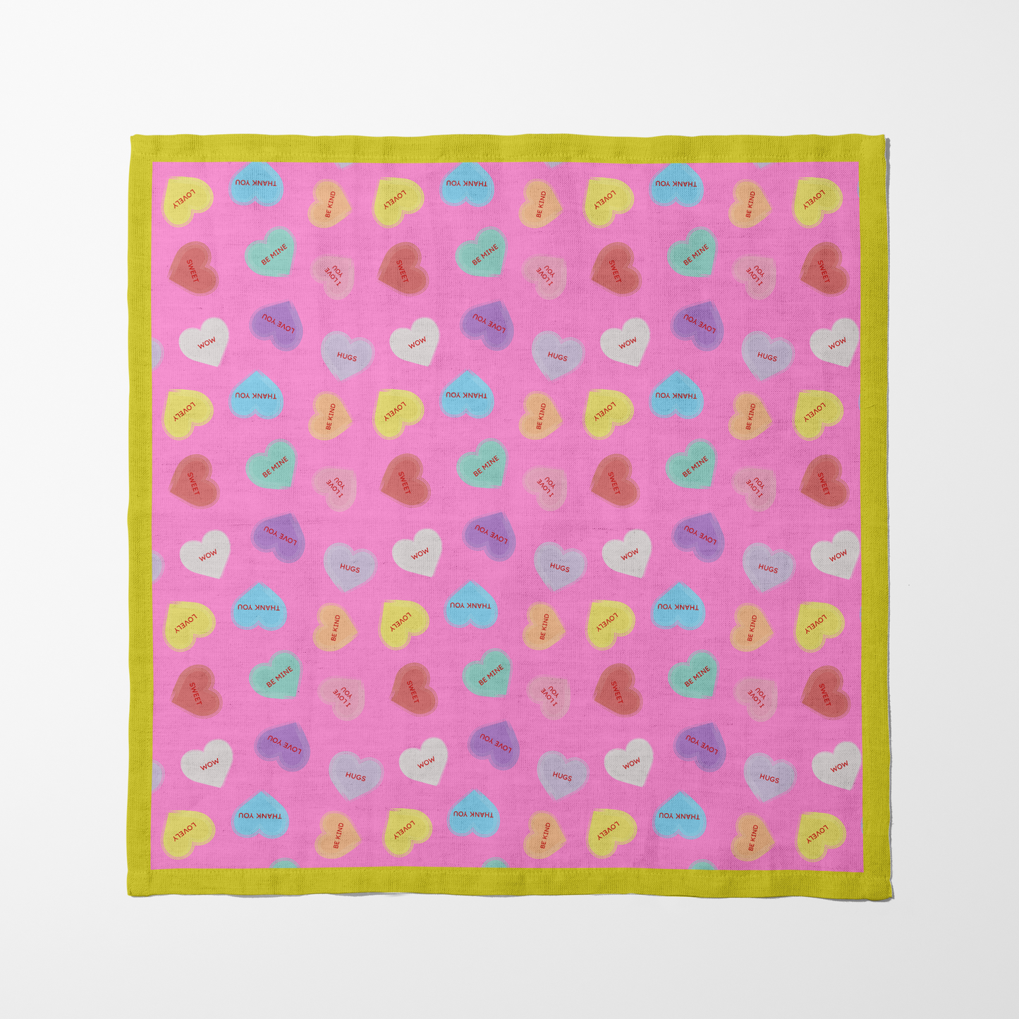 Love Pink Candy Hearts Napkin with Laughter Yellow Border