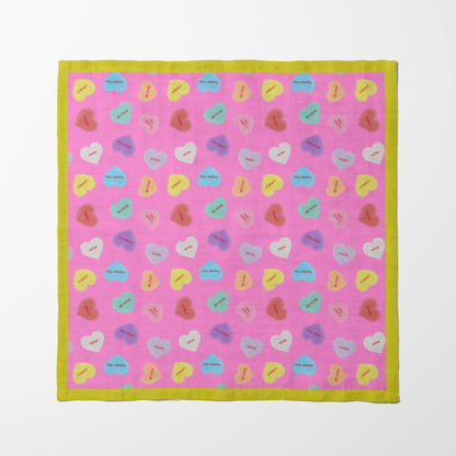 Love Pink Candy Hearts Napkin with Laughter Yellow Border