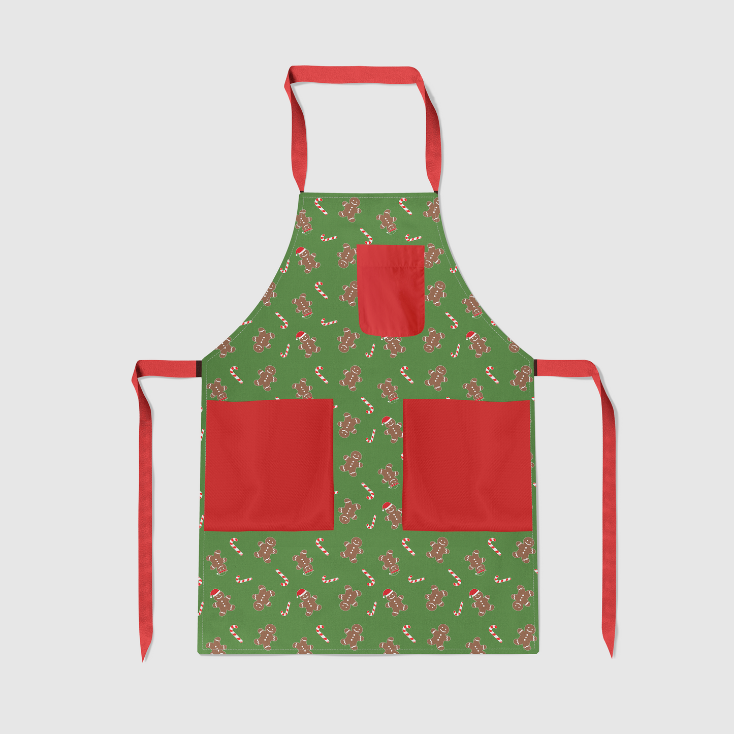 Gingerbread Dudes Full Chef Apron in Green with Red