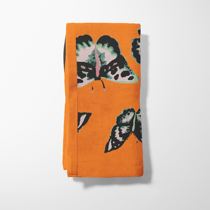 Sweet Butterflies Napkin in Orange in Lightweight Linen