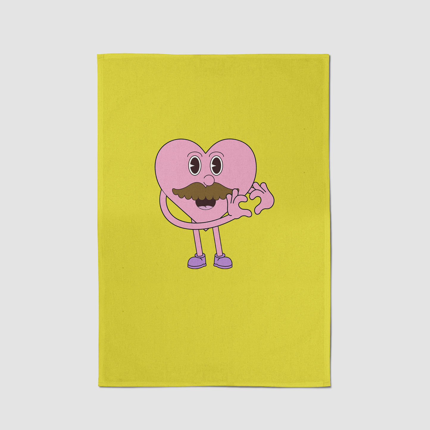 Mustache Heart with Laughter Yellow Tea Towel