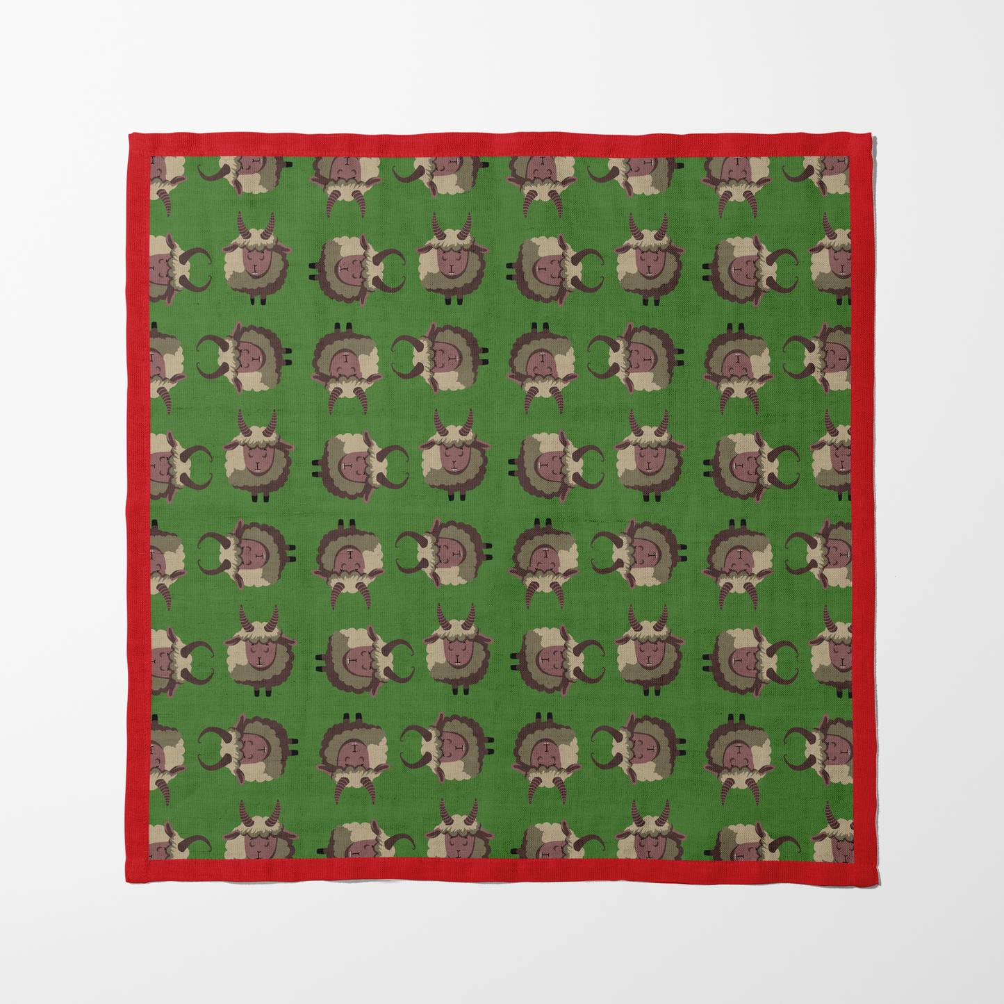 Krampus Napkin in Light Green with Light Red Border