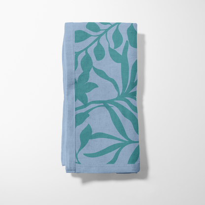 Figi Floral Napkin in Cool Pool Viridian in Lightweight Linen