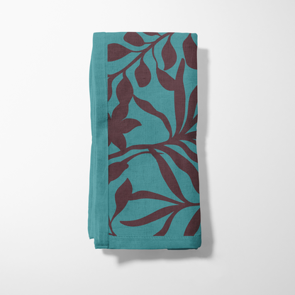Figi Floral Napkin in Viridian Wine in Lightweight Linen