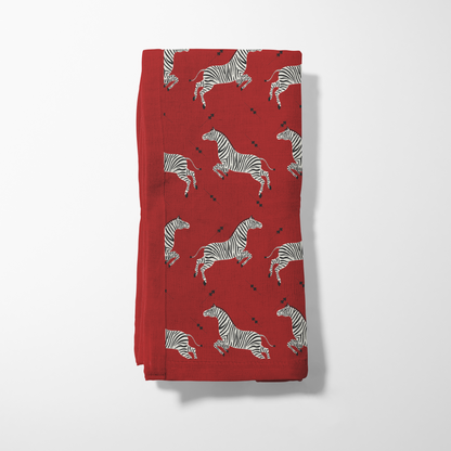 Leaping Zebras Napkin in Deep Red in Lightweight Linen