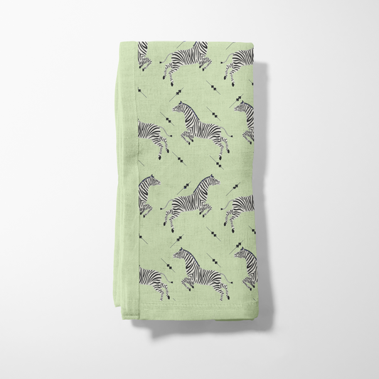 Leaping Zebras Napkin in Lime Cream - Organic Cotton Voile