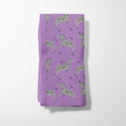 Leaping Zebras Napkin in Pretty Mauve - Lightweight Linen