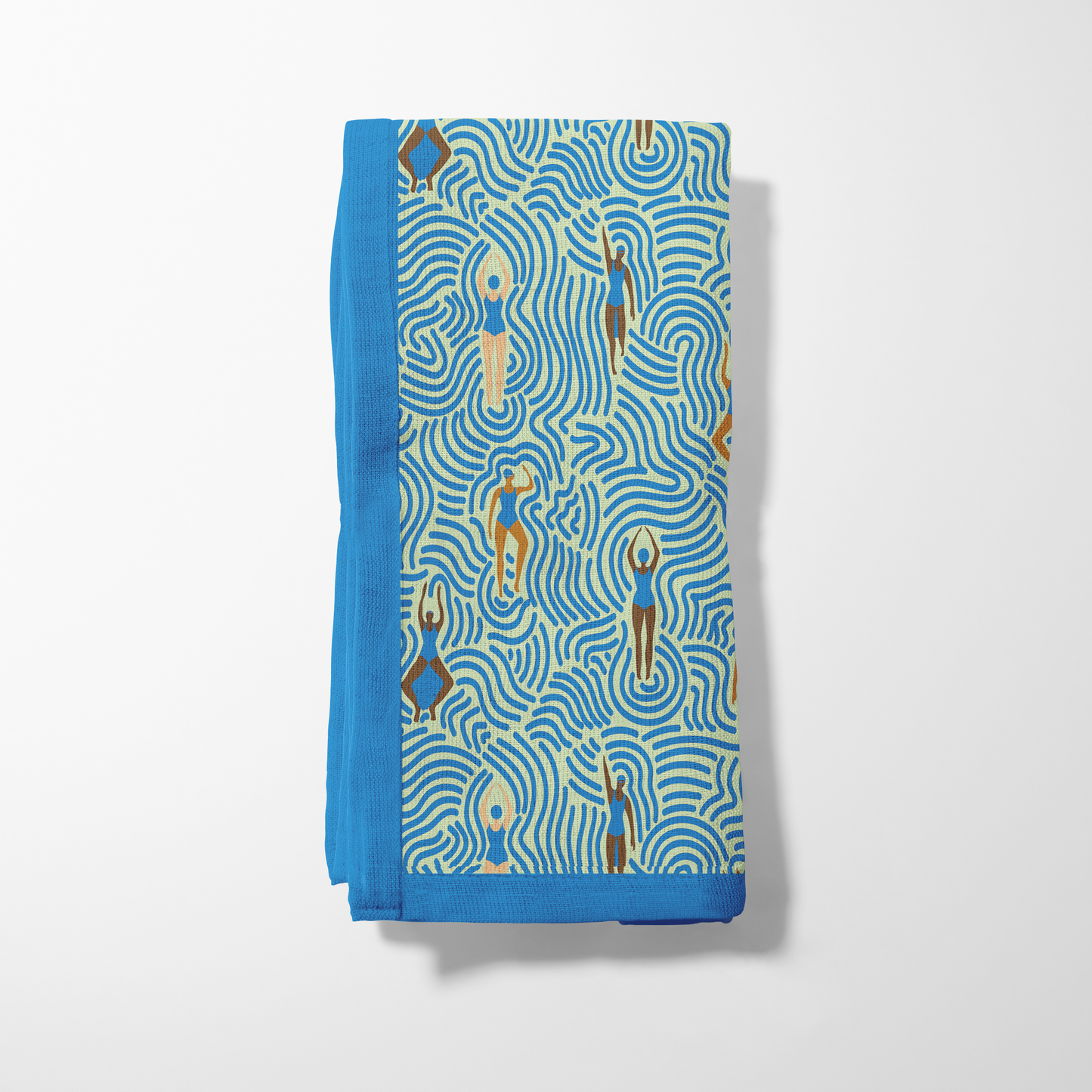 Swimmers in Summer Napkin in Cerulean Lime in Lightweight Linen