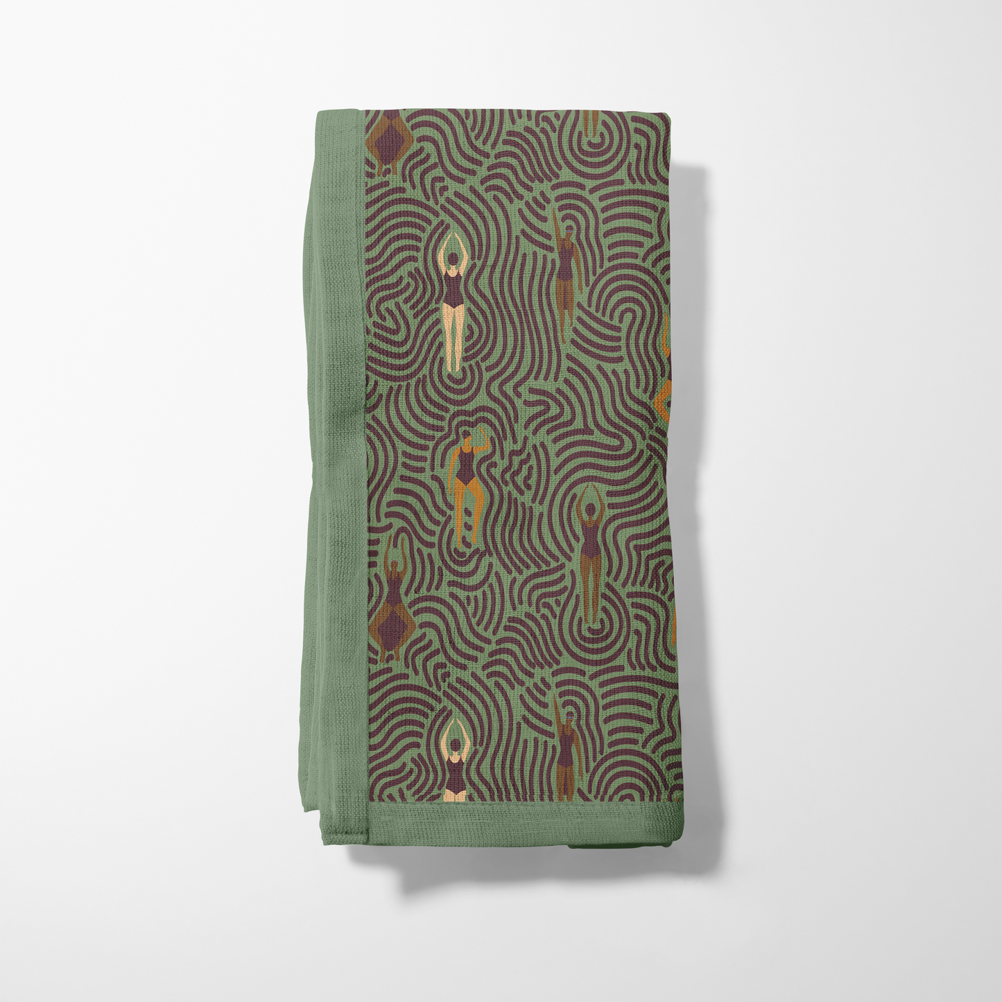 Swimmers in Summer Napkin in Hike Green in Lightweight Linen