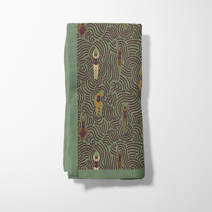 Swimmers in Summer Napkin in Hike Green in Lightweight Linen