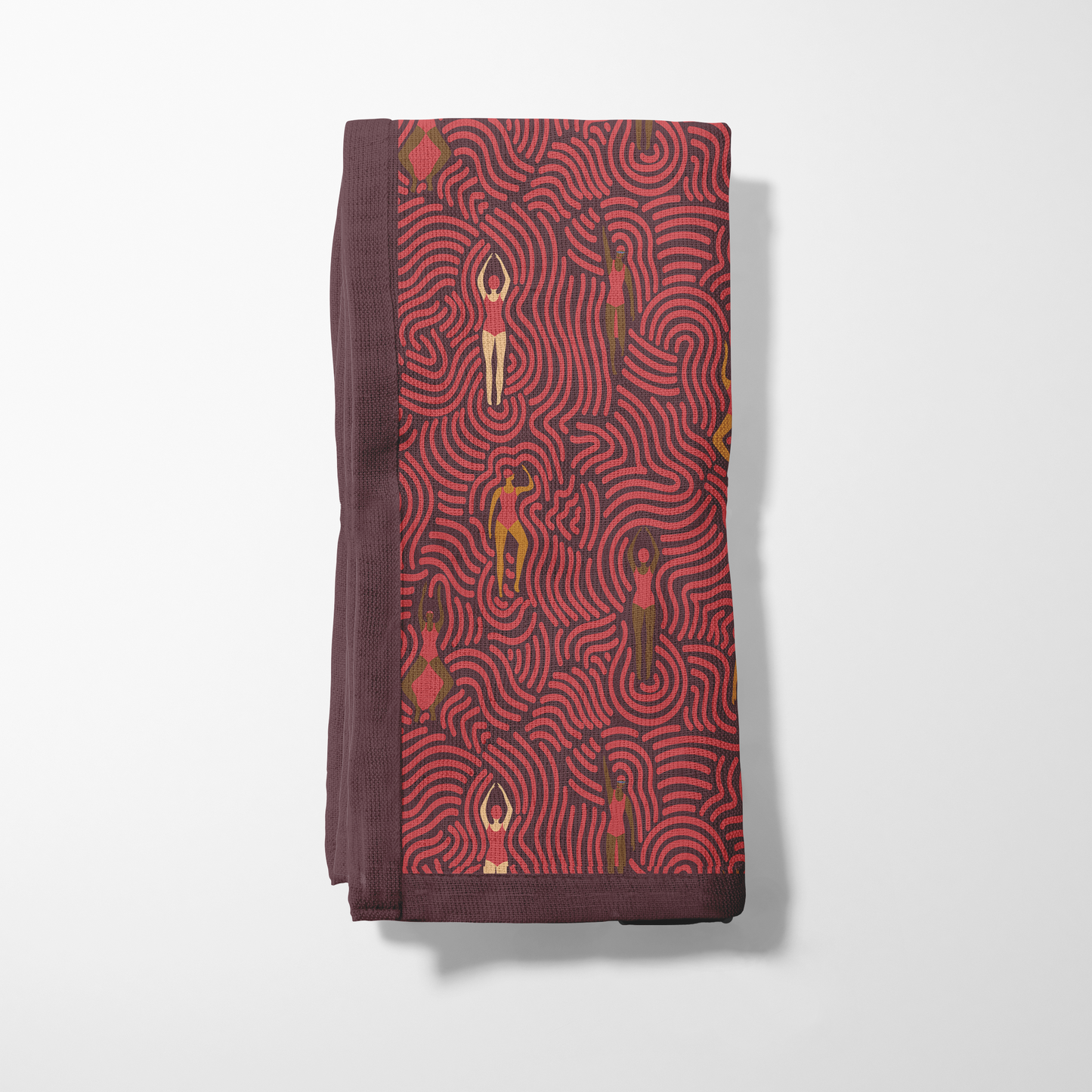 Swimmers in Summer Napkin in Poppy Wine in Lightweight Linen