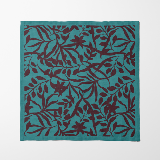Figi Floral Napkin in Viridian Wine in Lightweight Linen