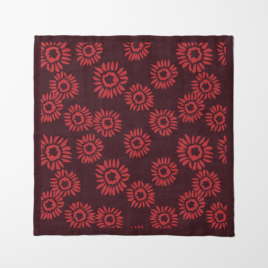 Poppy Wine Daisies Napkin in Lightweight Linen