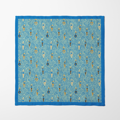 Swimmers in Summer Napkin in Cerulean Lime in Lightweight Linen