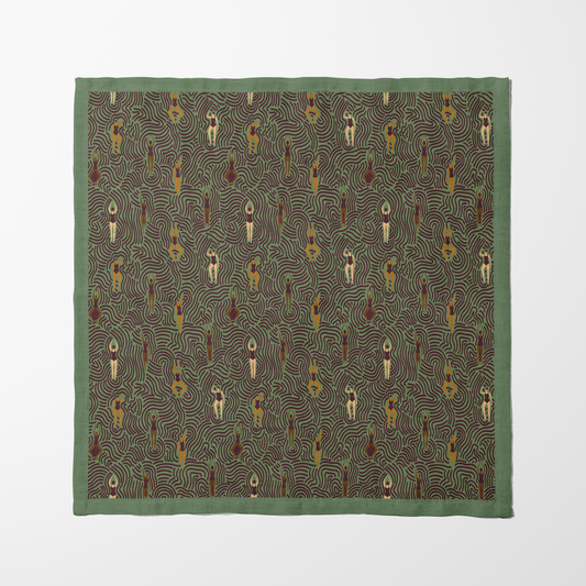 Swimmers in Summer Napkin in Hike Green in Lightweight Linen