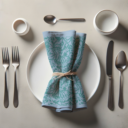 Figi Floral Napkin in Cool Pool Viridian in Organic Cotton Voile