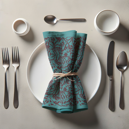 Figi Floral Napkin in Viridian Wine in Lightweight Linen