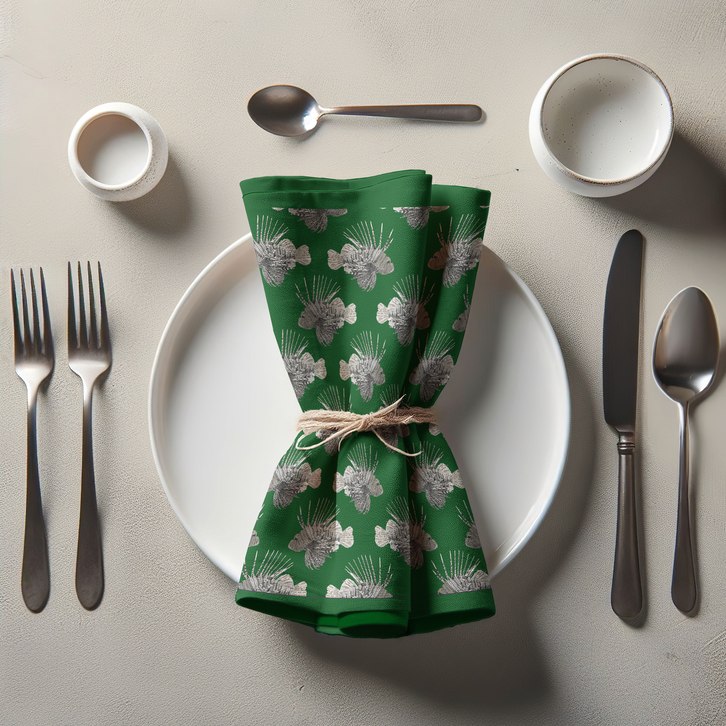 Green King Fish Napkin in Organic Cotton Voile