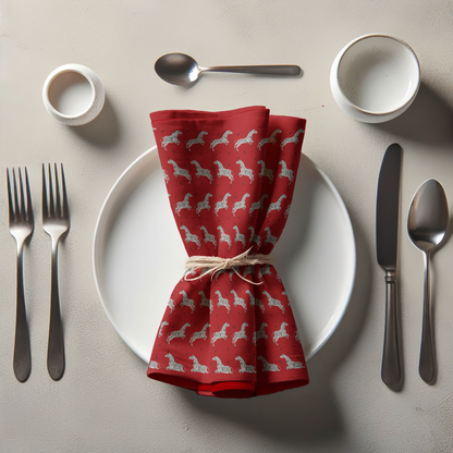 Leaping Zebras Napkin in Deep Red in Organic Cotton Voile