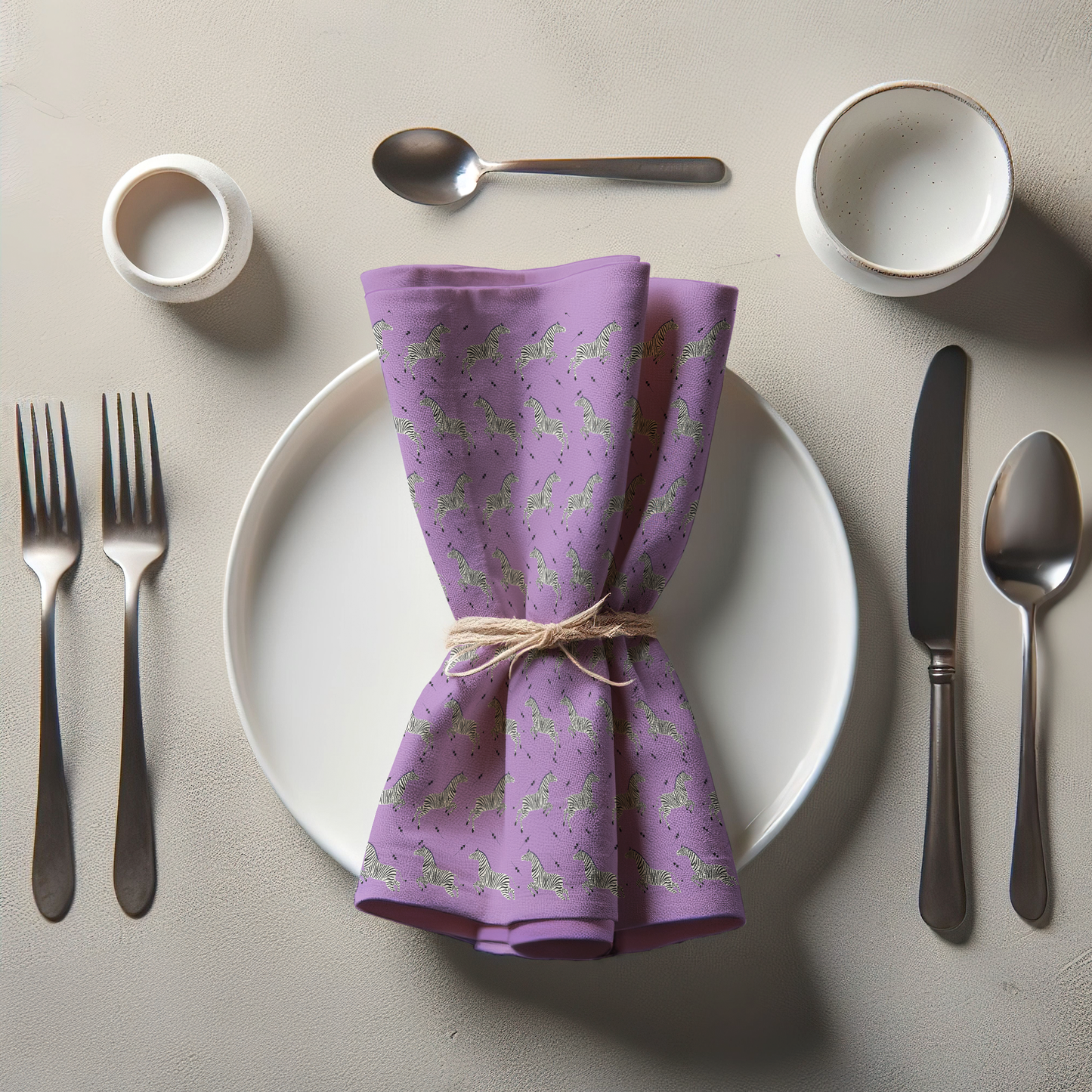 Leaping Zebras Napkin in Pretty Mauve - Lightweight Linen