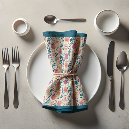 Pink and Yellow Easter Eggs Napkin in Lightweight Linen