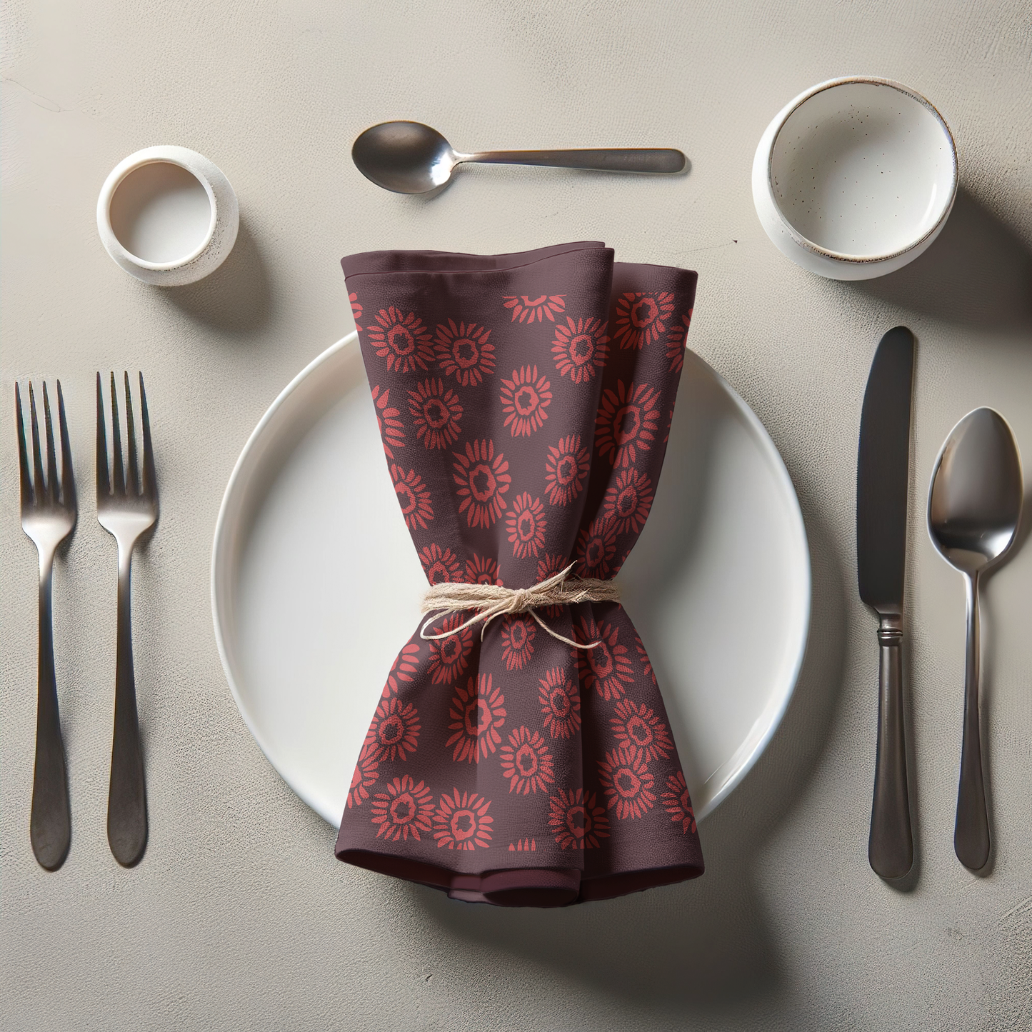 Poppy Wine Daisies Napkin in Lightweight Linen