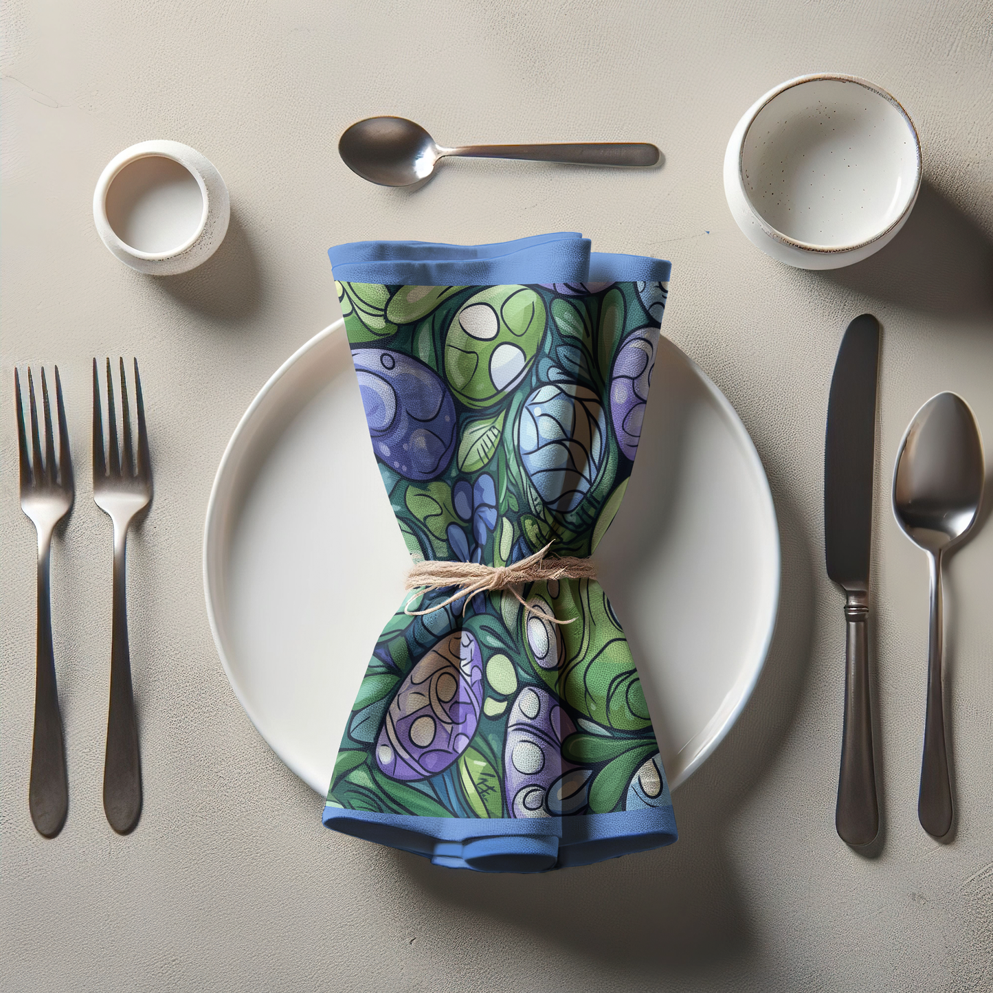 Swirly Easter Eggs Napkin in Lightweight Linen