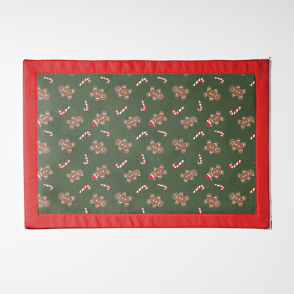 Gingerbread Dudes Placemat in Dark Green with Light Red Border