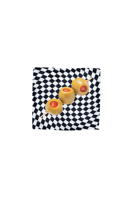 Olive Check Cocktail Napkin