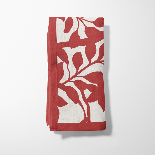 Figi Floral Napkin in Red in Lightweight Linen