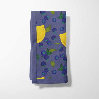 Spring Lemons Napkin in Midnight in Lightweight Linen