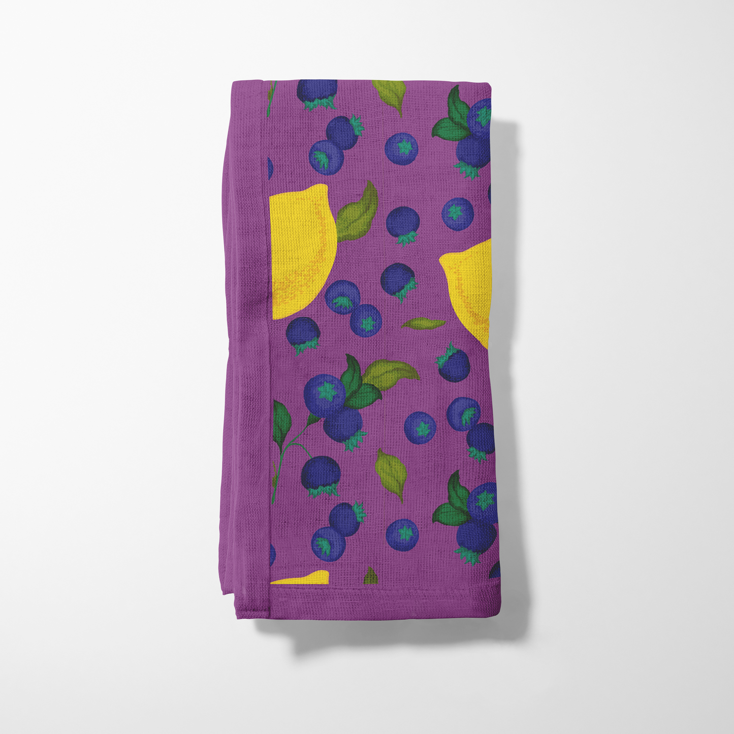 Spring Lemons Napkin in Purple in Lightweight Linen