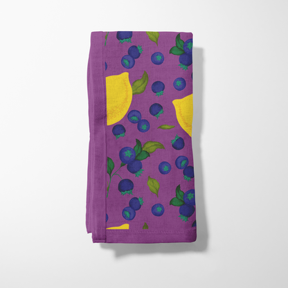 Spring Lemons Napkin in Purple in Organic Cotton Voile