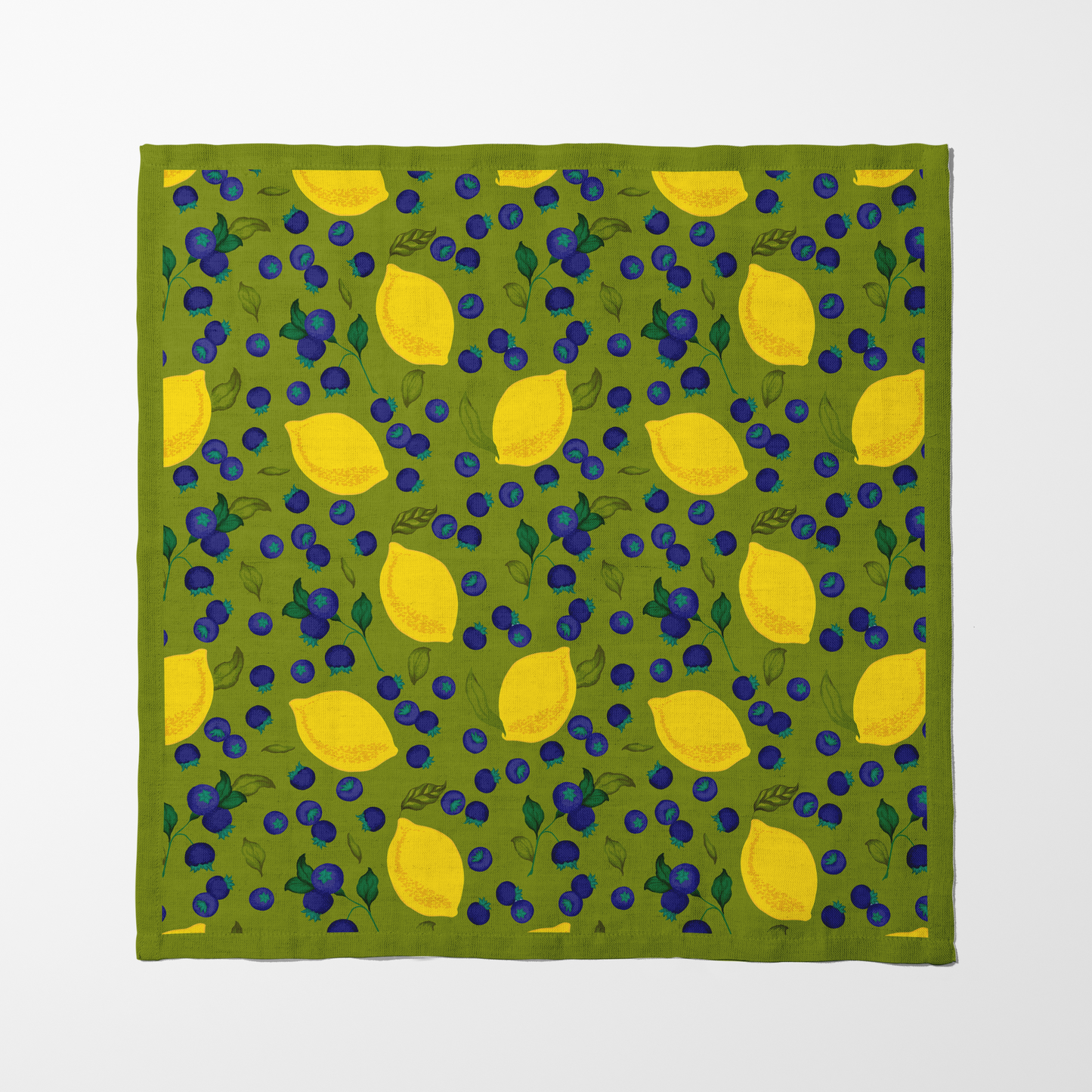 Spring Lemons Napkin in Green in Organic Cotton Voile