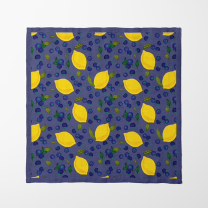 Spring Lemons Napkin in Midnight in Organic Cotton Voile